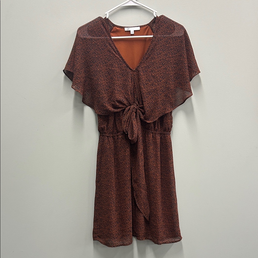 DR2 Brown Mini Dress with Tie Detail